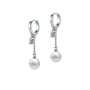 轻奢素圈珍珠吊坠耳环女纯银高级感百搭耳坠2025新款爆款耳扣耳饰