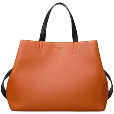 CCAMO轻奢真皮橘色托特包大容量