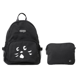 日单卡通可爱刺绣惊讶猫双肩包折叠小背包可套拉杆箱斜跨包两件套