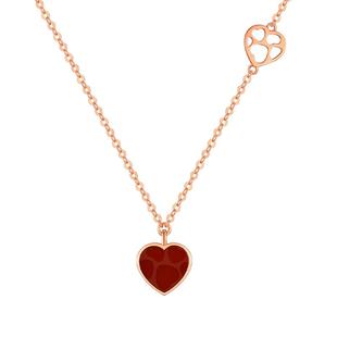TSL谢瑞麟小心意系列18K金项链爱心红玛瑙玫瑰金锁骨链女士63911
