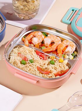 野餐便携婴童304不锈钢饭盒注水保温辅食碗带勺子小学生户外餐盘