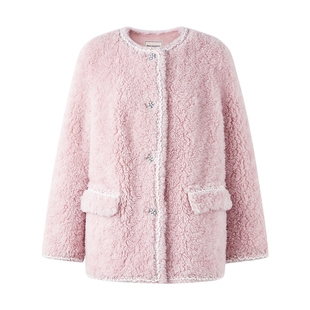 MISSCOCOON可可尼皮草女2025秋冬新款小香风中长款100%羊毛外套