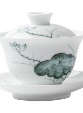 手绘三才盖碗茶杯大号功夫茶具
