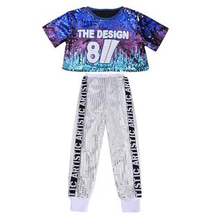 儿童啦啦队演出服男女童嘻哈街舞架子鼓潮服现代爵士舞蹈亮片服装