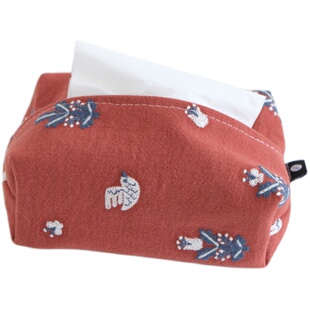 棉麻布艺纸巾盒刺绣北欧日系纸巾套纸巾袋纸抽盒抽纸收纳猫咪小羊