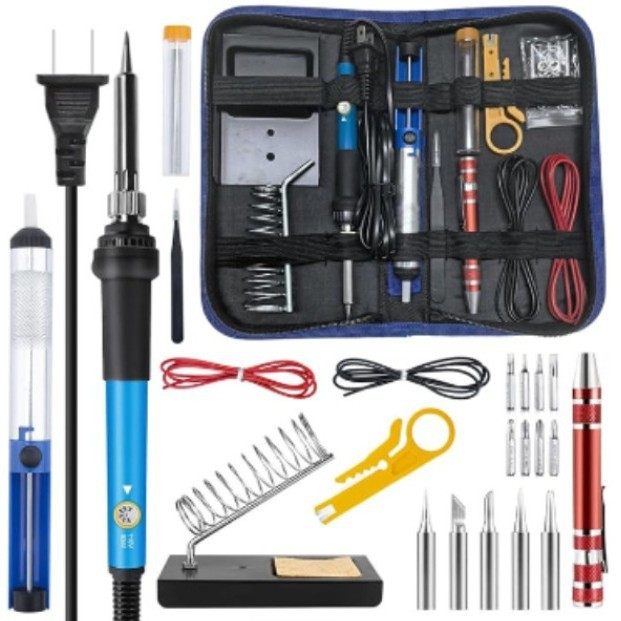 恒温电烙铁可调温电烙铁头/插维修焊锡扁烙焊接圆220V电笔工具60W