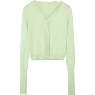 LINCCHIC金羽杰针织衫肌理感V领修身针织开衫女上衣S221SW006