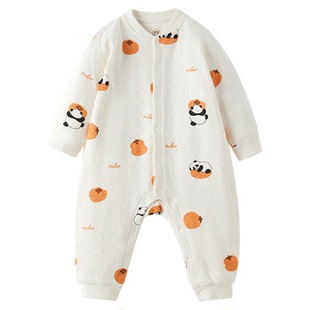 米乐熊婴儿衣服婴幼儿宝宝纯棉长袖保暖连体衣母婴新款夹棉哈衣