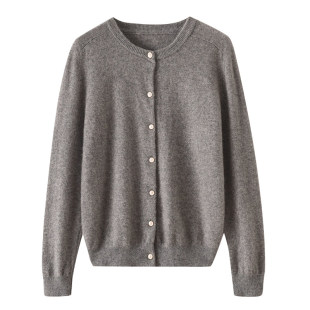 经典基础款山羊绒开衫女圆领纯色镜面针织毛衣外套时尚百搭羊毛衫