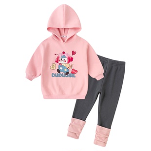 嘟嘟家女童套装冬季女宝加绒卫衣打底裤儿童厚上衣裤子小女生冬装