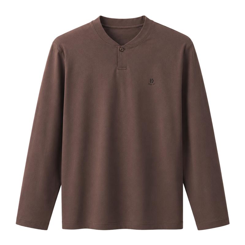 【100%全棉】红豆男装亨利领长袖T恤2026秋季亲肤透气纯棉打底衫