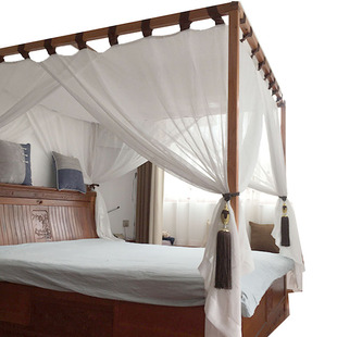 馨家正品中式四柱床架子床实木床幔美式纱幔带顶部蚊帐粘扣吊带款