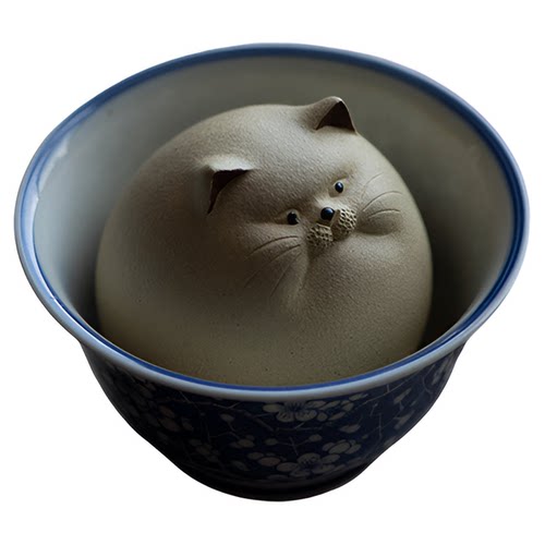 宜兴紫砂茶宠 摆件 盖置 小雕塑 可爱把玩件 胖猫 礼物礼品装饰品
