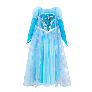丢手绢童装艾莎公主连衣裙女大童8岁秋冬冰雪奇缘女王爱莎长裙140