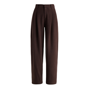 曼依拉加厚绵羊毛阔腿裤女长裤子2025冬季新款毛呢宽松直筒休闲裤