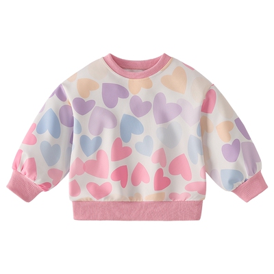 [7A抑菌]女童圆领长袖卫衣2026春季新款彩色满印宝宝上衣儿童衣服