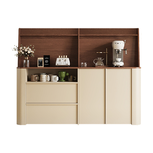 奶油中古风餐边柜靠墙一体储物柜圆弧斗柜客厅置物柜骨骼线茶水柜
