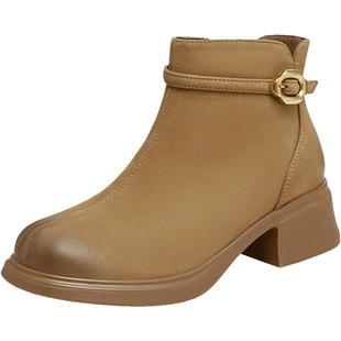 Tata他她粗跟休闲短靴女靴子加绒通勤时装靴冬季新款CCM01DD4