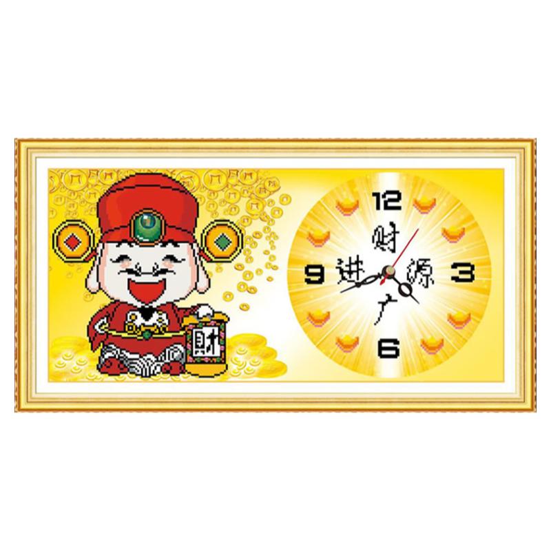 5d财神爷钟表钻石画2026新品客厅挂钟贴钻点钻十字绣时钟招财店铺