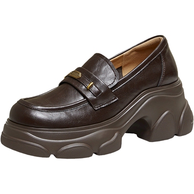 TATA他她黑巧方糖乐福鞋女小皮鞋时尚休闲鞋百搭厚底鞋子CEG14AA6