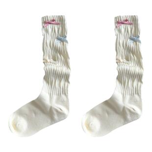 purpleguys彩色蝴蝶结中筒袜子女多巴胺韩系芭蕾风少女小腿堆堆袜