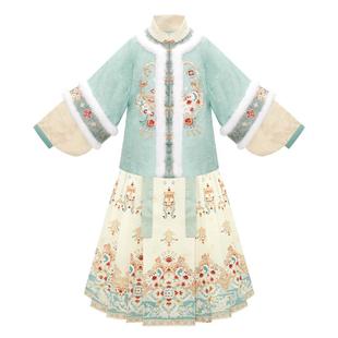 十三余童装[琉璃宝狮]国风汉服女童冬季新中式刺绣加绒马面裙套装