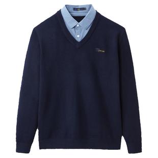 HLA/海澜之家双领针织衫2025秋季新款官方假两件毛衣加厚上衣男士