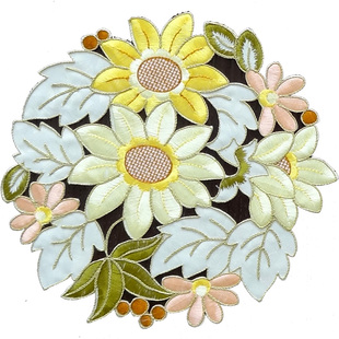 西餐垫杯垫盘垫田园布艺欧式美式中式绣花圆桌垫圆桌布金色向日葵