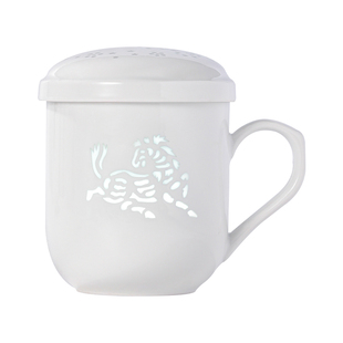 景德镇官方陶瓷茶漏杯子生肖玲珑茶水分离带盖水杯马克杯马年礼物