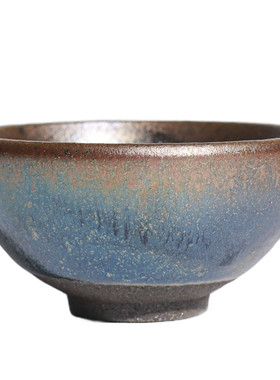 Lot.S998柴烧孤品 | 蓝金兔毫平口型建盏主人杯 茶杯茶盏杯侘寂杯