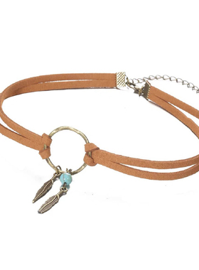 波西米亚氛围感棕色皮绳choker