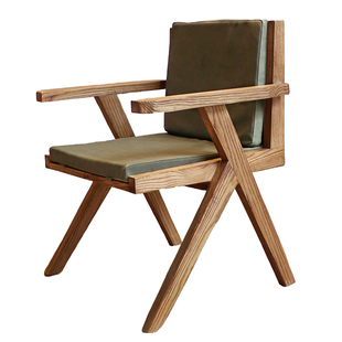 Ni+尼家昌迪加尔椅实木餐椅中古风扶手原木书椅北欧椅子家用餐椅