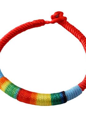 手工编织端午节彩虹红绳五彩绳
