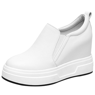 北西迪真皮9CM内增高小白鞋女百搭坡跟厚底休闲松糕女鞋春秋单鞋