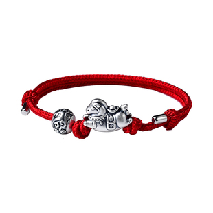 2026新款足银战马本命年奔富顺遂手链100%桑蚕丝红绳编织高档礼物