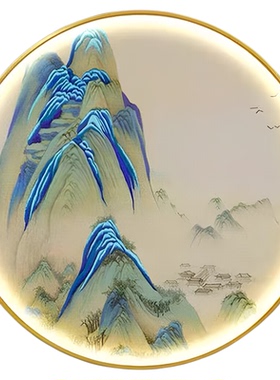 中古风圆形山水装饰画