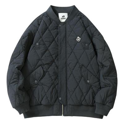 公鸡冠军深灰菱格棉服