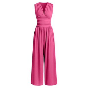 Sleeveless V-neck one-piece pants 休闲无袖V领收腰连体裤女