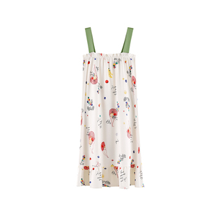 芬腾女士睡裙夏季纯棉吊带睡衣裙可爱甜美少女休闲凉感家居服中裙