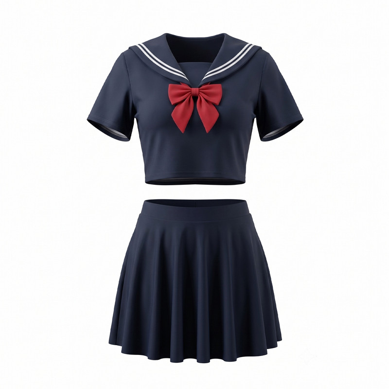 【暴走族】日系可爱少女性感水手服海军风分体保守平角裤裙式泳衣
