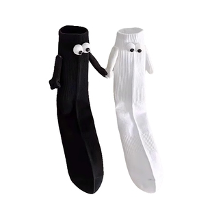 情侣袜子女牵手袜春夏白色搞怪中筒袜磁吸趣味网红四季可穿袜子男