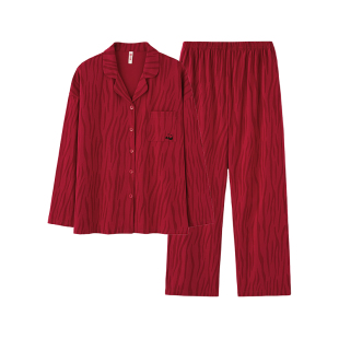 芬腾情侣睡衣春秋纯棉长袖套装男红色本命年结婚新婚大码家居服女