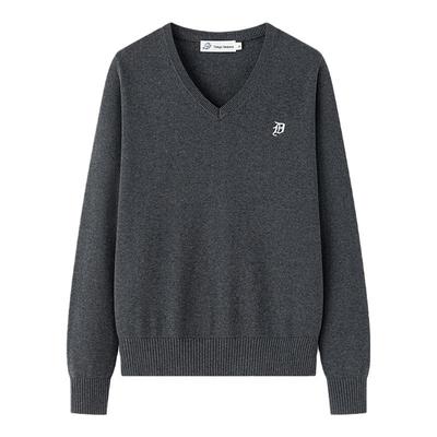 碳灰色针织V领套头毛衣女