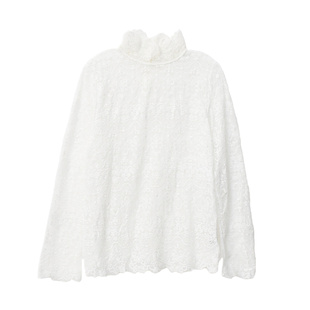 大码胖mm波点蕾丝打底衫女2026秋冬洋气高领长袖内搭超仙网纱上衣