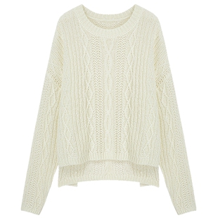 布景毛衣女春季新品简约前短后长设计感长袖圆领套头上衣1622