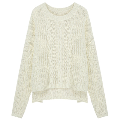 布景毛衣女春季新品简约前短后长设计感长袖圆领套头上衣1622