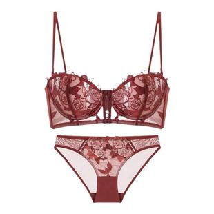 维多利亚多培尔性感内衣女大胸显小胸聚拢红色胸罩薄软钢圈文胸