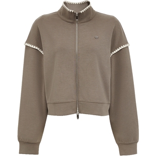 ONLY2025冬季新款撞色锁边双向拉链设计落肩开衫立领短款卫衣女