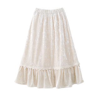 女童半身裙2025冬装新款女大童初中生加厚复古丝绒裙儿童学生长裙