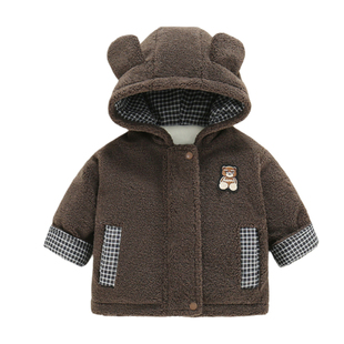 男童加绒外套冬季加厚连帽拉链棉服1一岁3婴儿宝宝加厚保暖毛毛衣